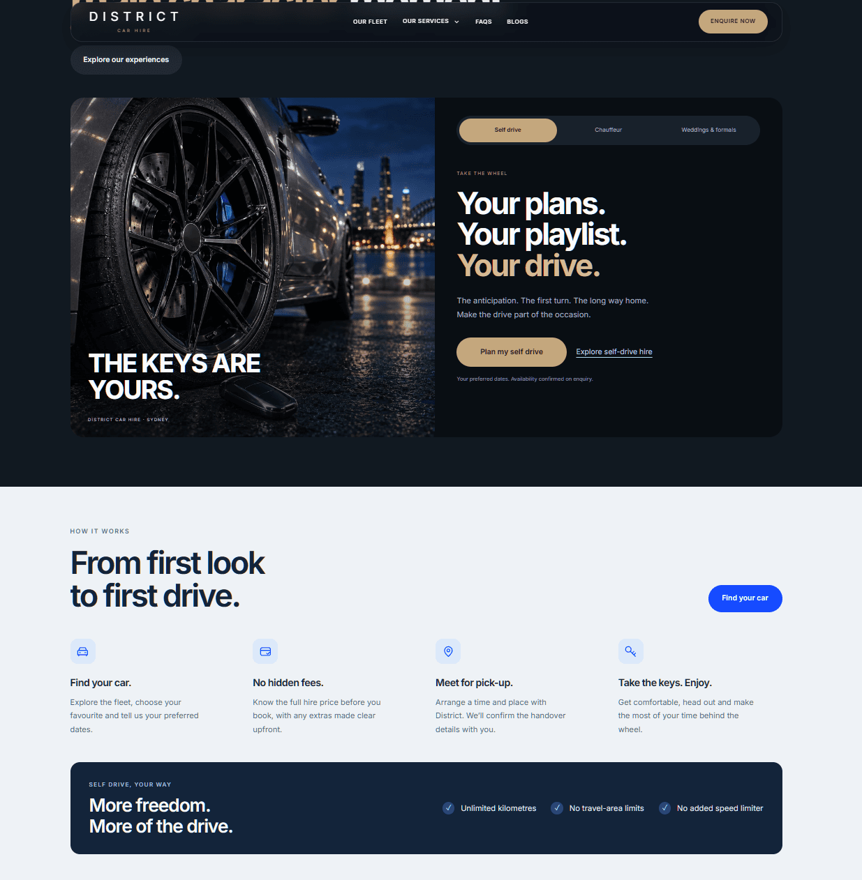 District Car Hire self-drive experience and four-step hire process, from choosing a car to collecting the keys