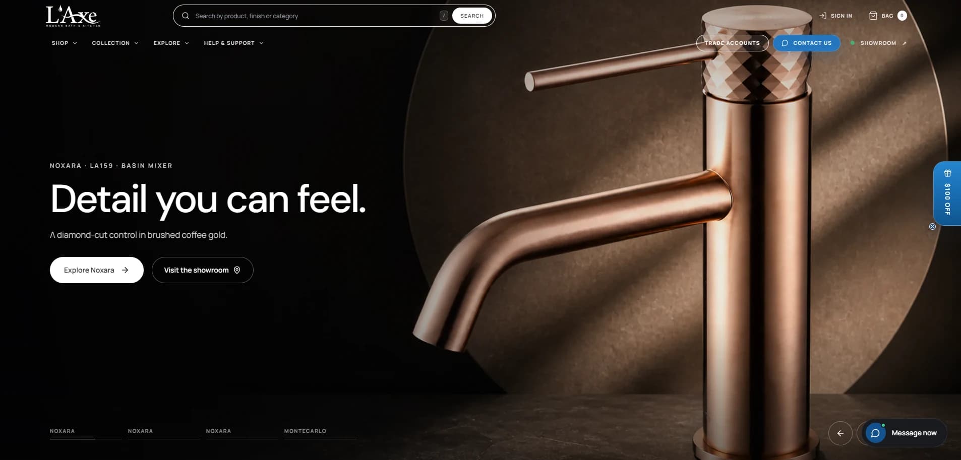 L'Axe brushed coffee gold basin mixer product presentation