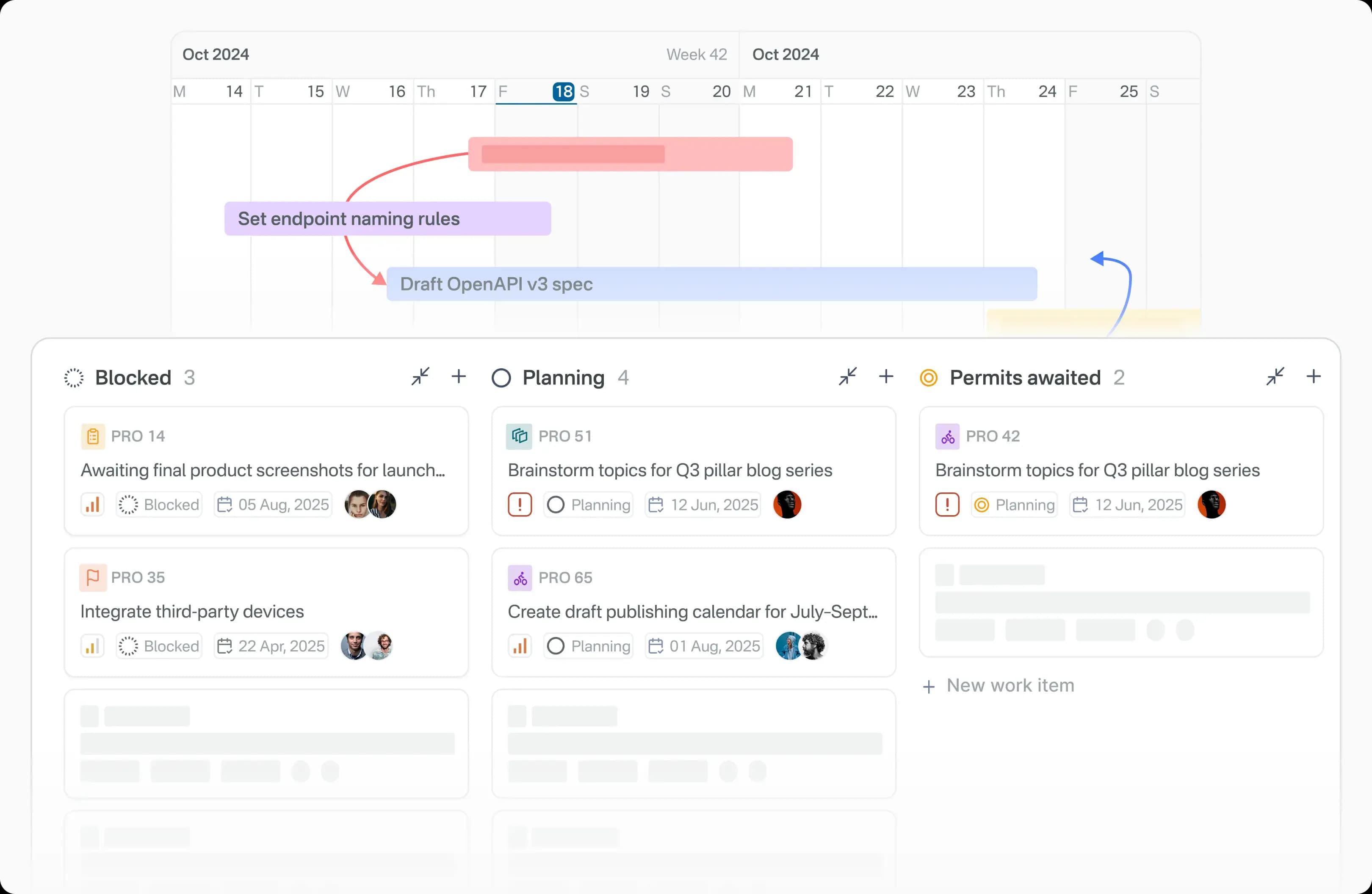 Lavendr internal planning board and timeline inside Plane